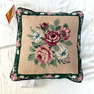 Vintage Wool and Cotton Cross Stitch Needlepoint Pillow NWT